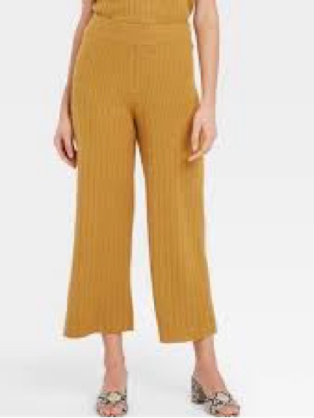 Who What Wear Ribbed Wide-Leg Cropped Pants in Mustard S